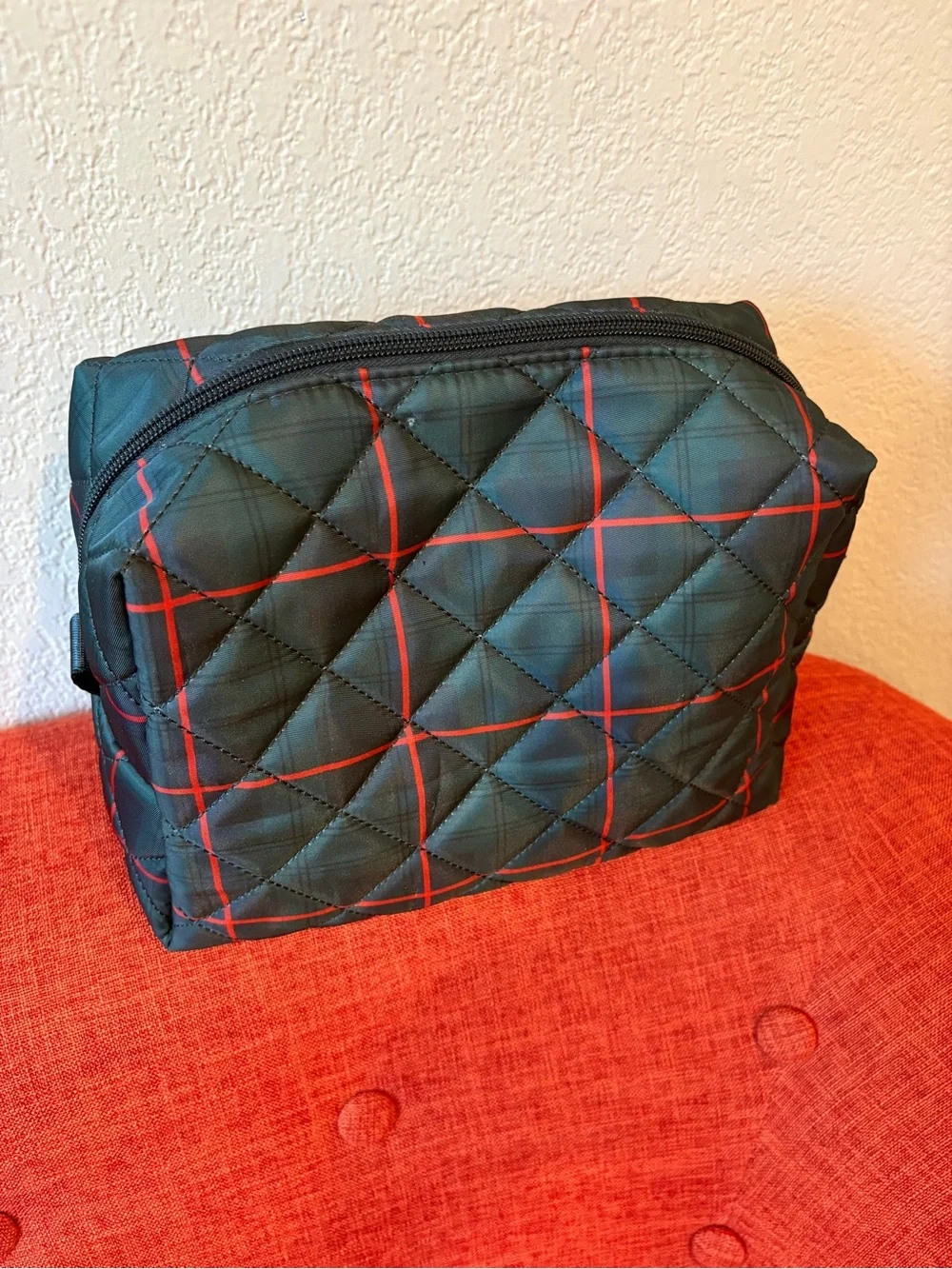 IHKWIP cosmetic case in green red plaid tartan XL